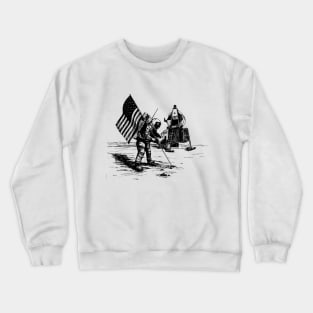 Astronaut Putting the American Flag On the Moon Crewneck Sweatshirt